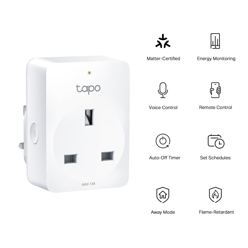 Tapo P110M (4-pack) Smart Plug, WiFi Plug, Energy Monitoring, Electricity Usage Monitor, MATTER Certified, App Remote Control, Alexa, Voice Control with Alexa & Google, Away Mode, Compact Design