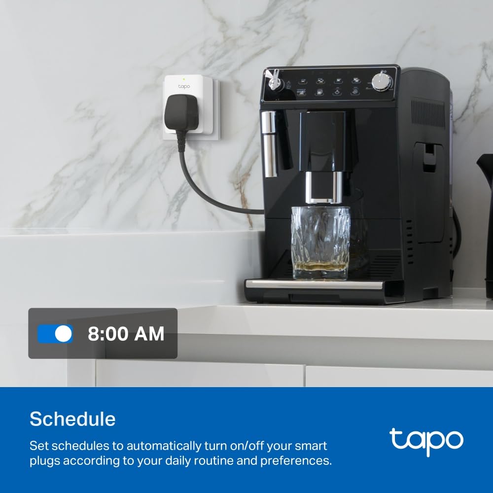 Tapo P110M (4-pack) Smart Plug, WiFi Plug, Energy Monitoring, Electricity Usage Monitor, MATTER Certified, App Remote Control, Alexa, Voice Control with Alexa & Google, Away Mode, Compact Design