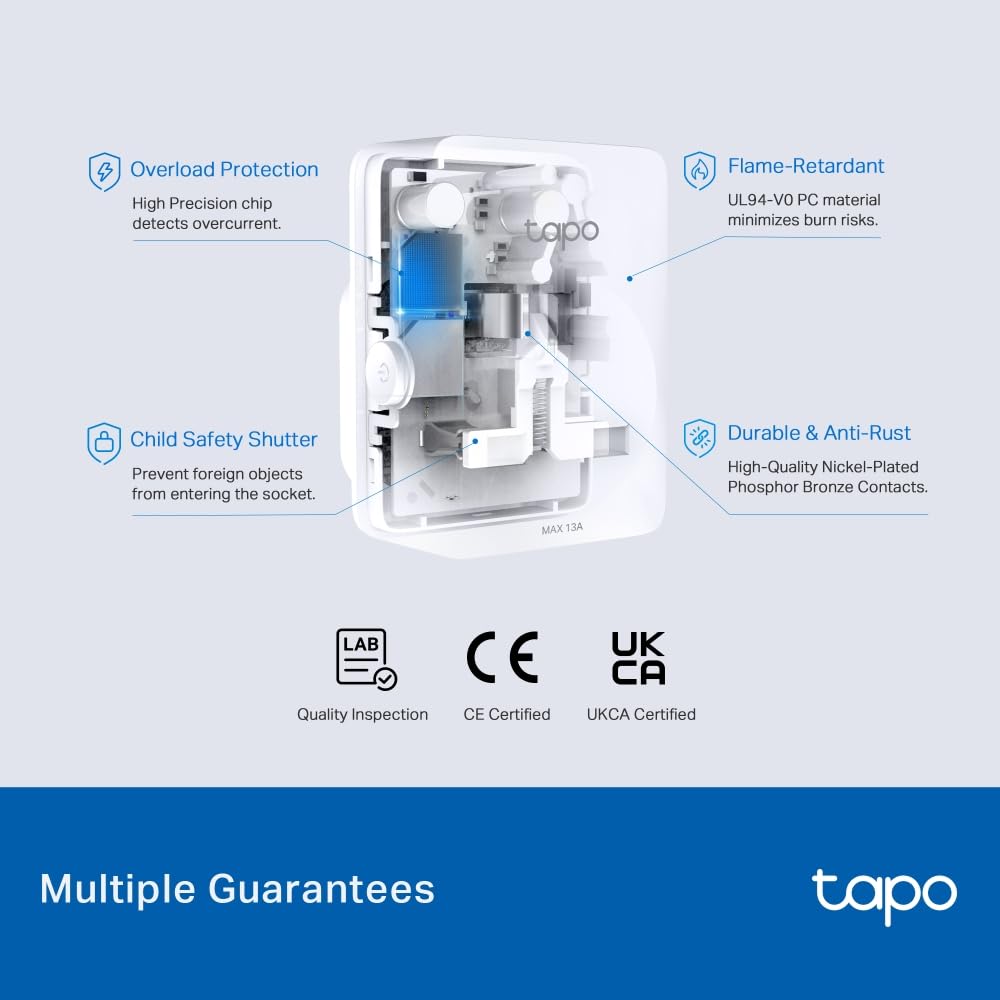 Tapo P110M (4-pack) Smart Plug, WiFi Plug, Energy Monitoring, Electricity Usage Monitor, MATTER Certified, App Remote Control, Alexa, Voice Control with Alexa & Google, Away Mode, Compact Design