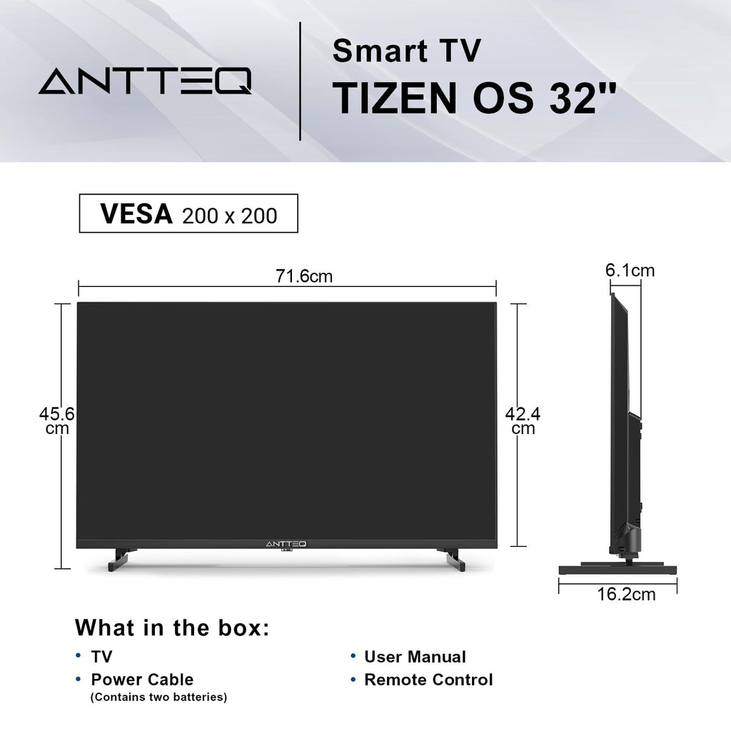 Antteq 32 Inch Smart TV, 32" Tizen OS HD Television with Netflix Disney+ Gaming Hub Samsung TV Plus Dolby Audio, Small TV for Bedroom or Kitchen
