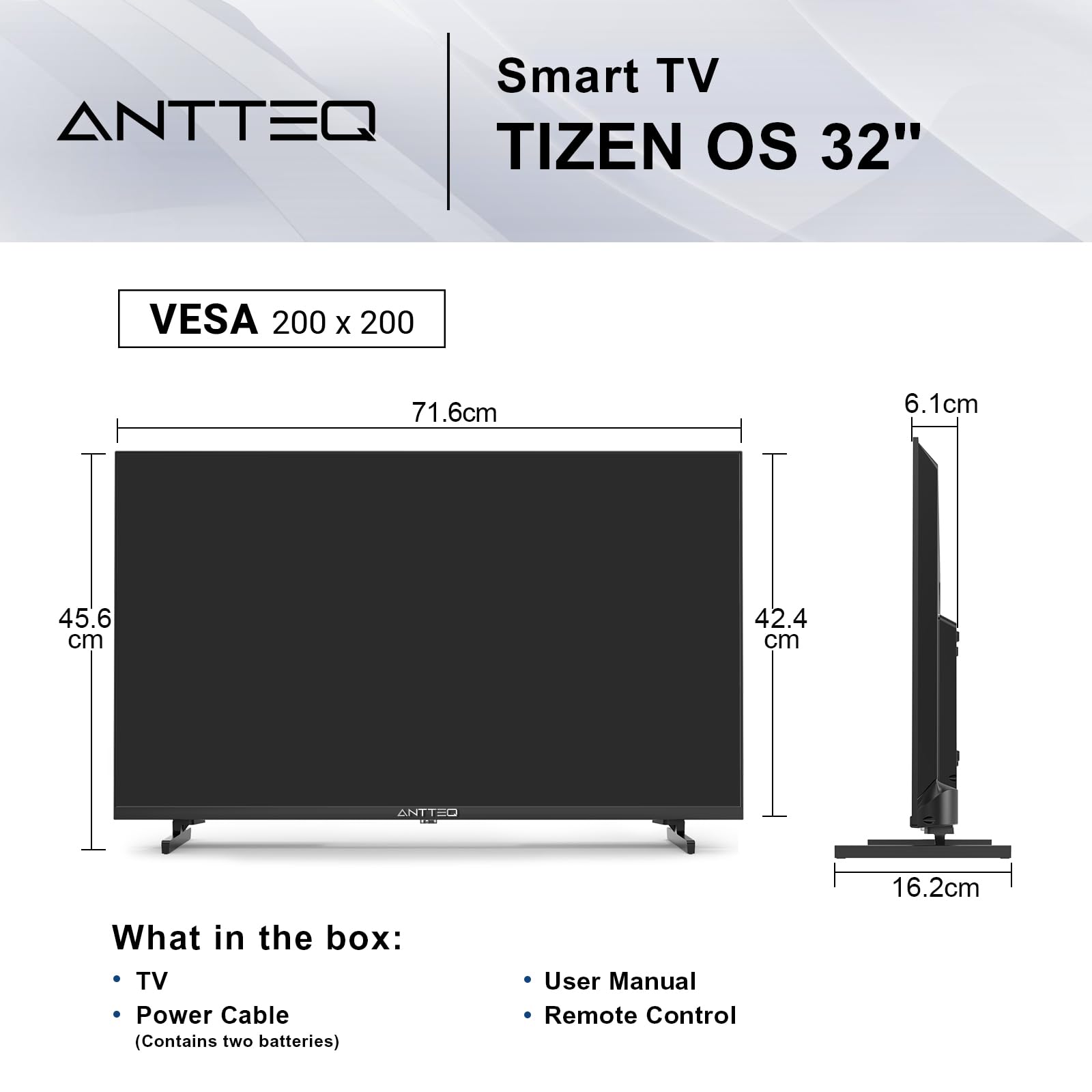Antteq 32 Inch Smart TV, 32" Tizen OS HD Television with Netflix Disney+ Gaming Hub Samsung TV Plus Dolby Audio, Small TV for Bedroom or Kitchen
