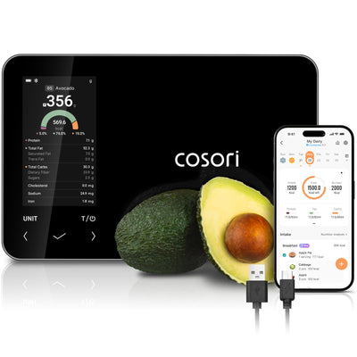 Cosori Smart Kitchen Food Scales, Free App with 1.9 million UK Food Database, Premium Calorie Counting Scale, Clear Color Display, AI Scan, Track 19 Nutrients, USB-C, Offline Mode, Eat Smarter