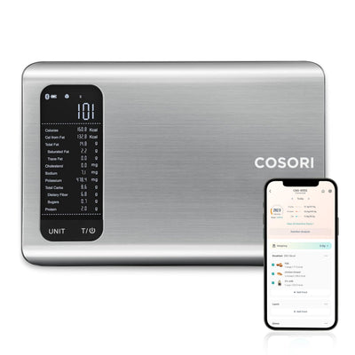 Cosori Smart Kitchen Food Scales, Free App with 1.9 million UK Food Database, Nutrition Scale with 19 Nutrients Tracking, Calorie Counting for Weight Loss&Fitness, Premium Stainless Steel, Silver