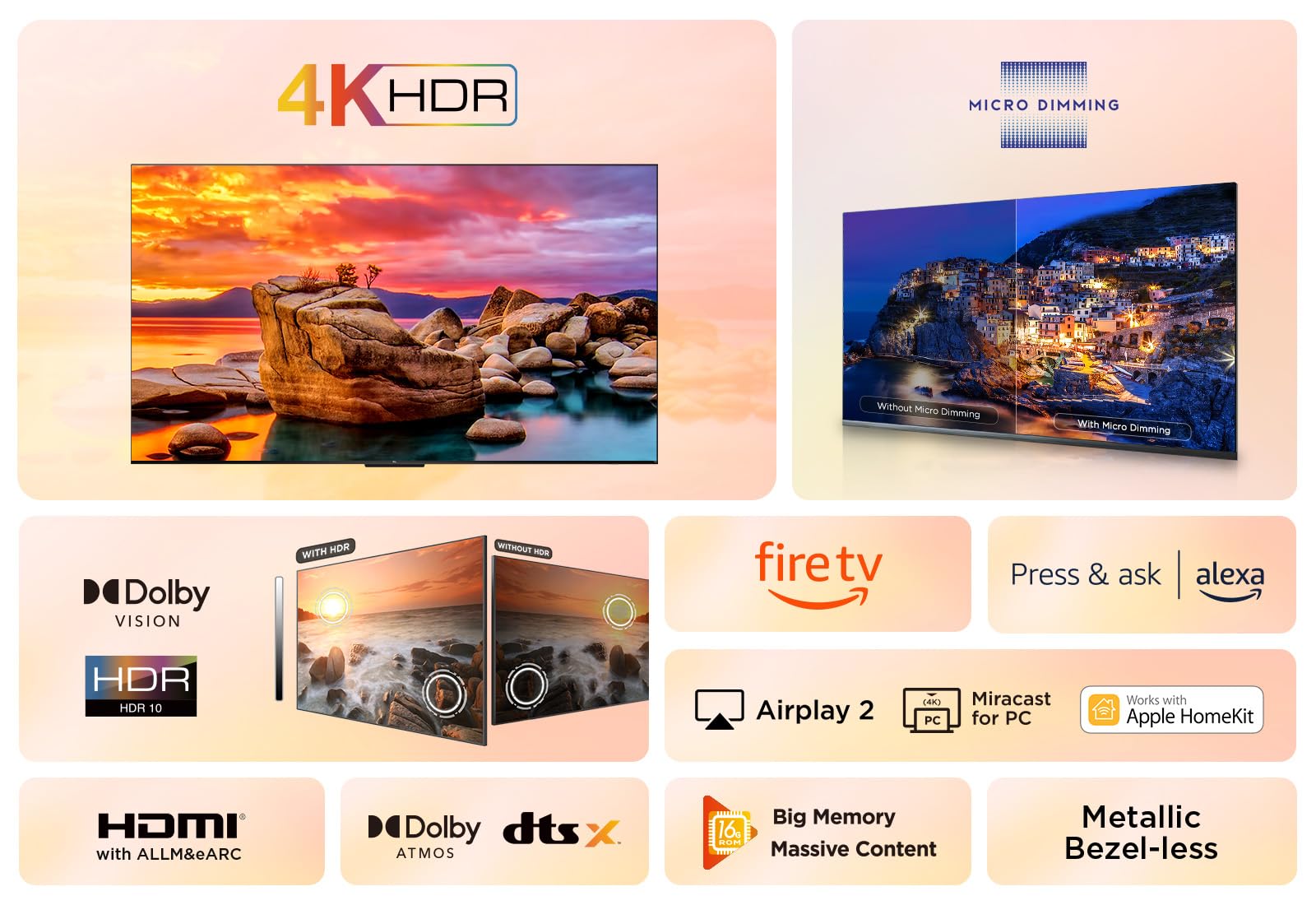TCL 55PF650K 55-inch 4K Ultra HD, HDR TV, Smart LED Fire TV (Dolby Vision, Dolby Atmos, DTS, HDR 10, Alexa built-in, Airplay2, Miracast)