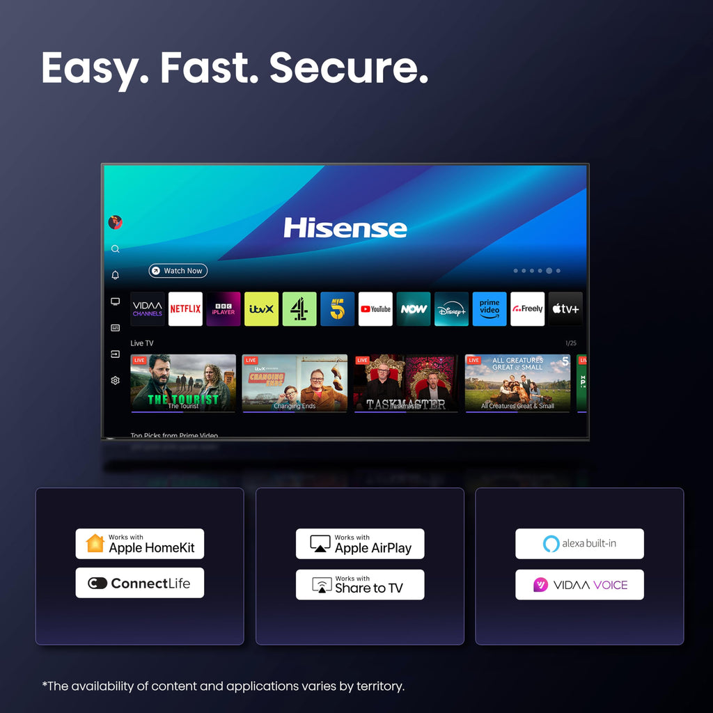 Hisense 43" 43E6QTUK 4K Ultra HD Smart TV AI TV - 4K UHD, Hi-View AI Engine, Precision Colour, AI Smooth Motion, Sports Mode with Freely, Disney +, YouTube, Netflix