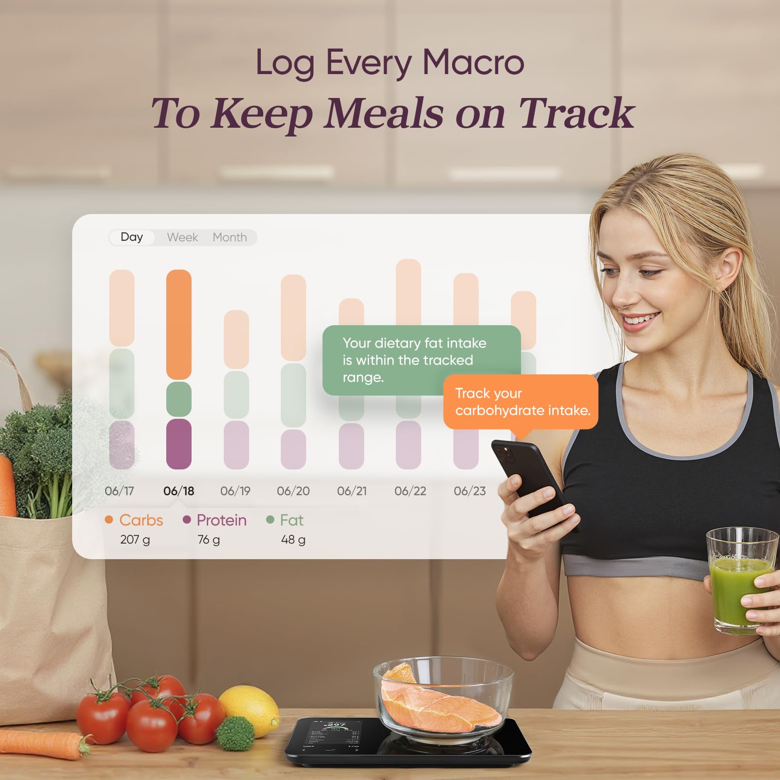 Cosori Smart Kitchen Food Scales, Free App with 1.9 million UK Food Database, Premium Calorie Counting Scale, Clear Color Display, AI Scan, Track 19 Nutrients, USB-C, Offline Mode, Eat Smarter