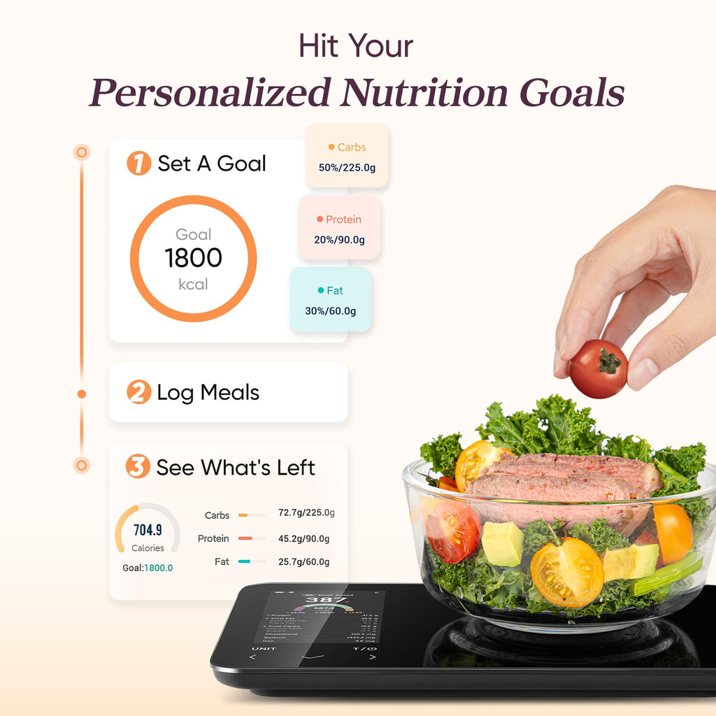 Cosori Smart Kitchen Food Scales, Free App with 1.9 million UK Food Database, Premium Calorie Counting Scale, Clear Color Display, AI Scan, Track 19 Nutrients, USB-C, Offline Mode, Eat Smarter