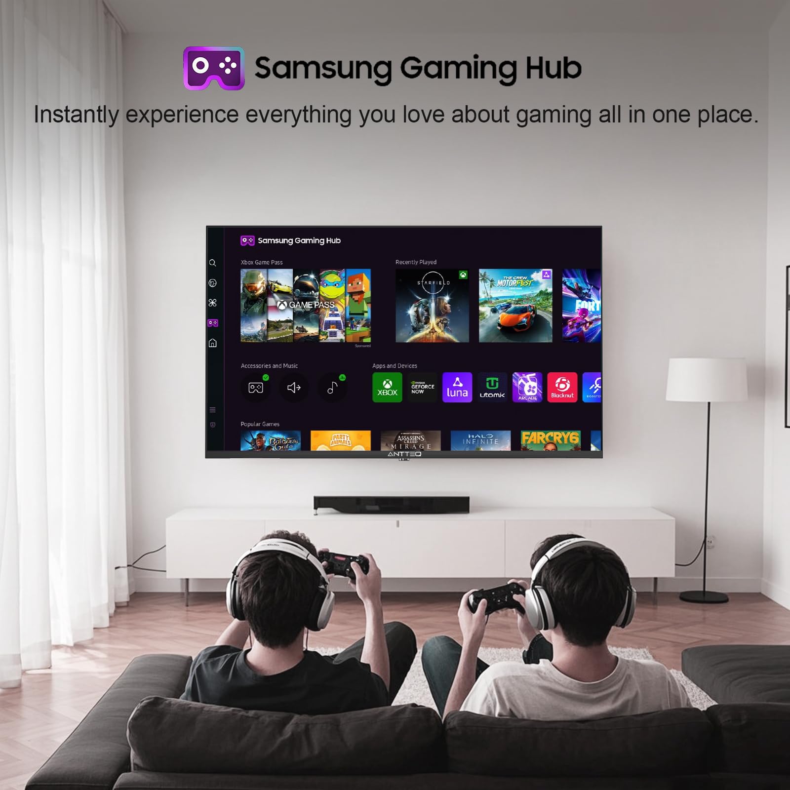 Antteq 32 Inch Smart TV, 32" Tizen OS HD Television with Netflix Disney+ Gaming Hub Samsung TV Plus Dolby Audio, Small TV for Bedroom or Kitchen