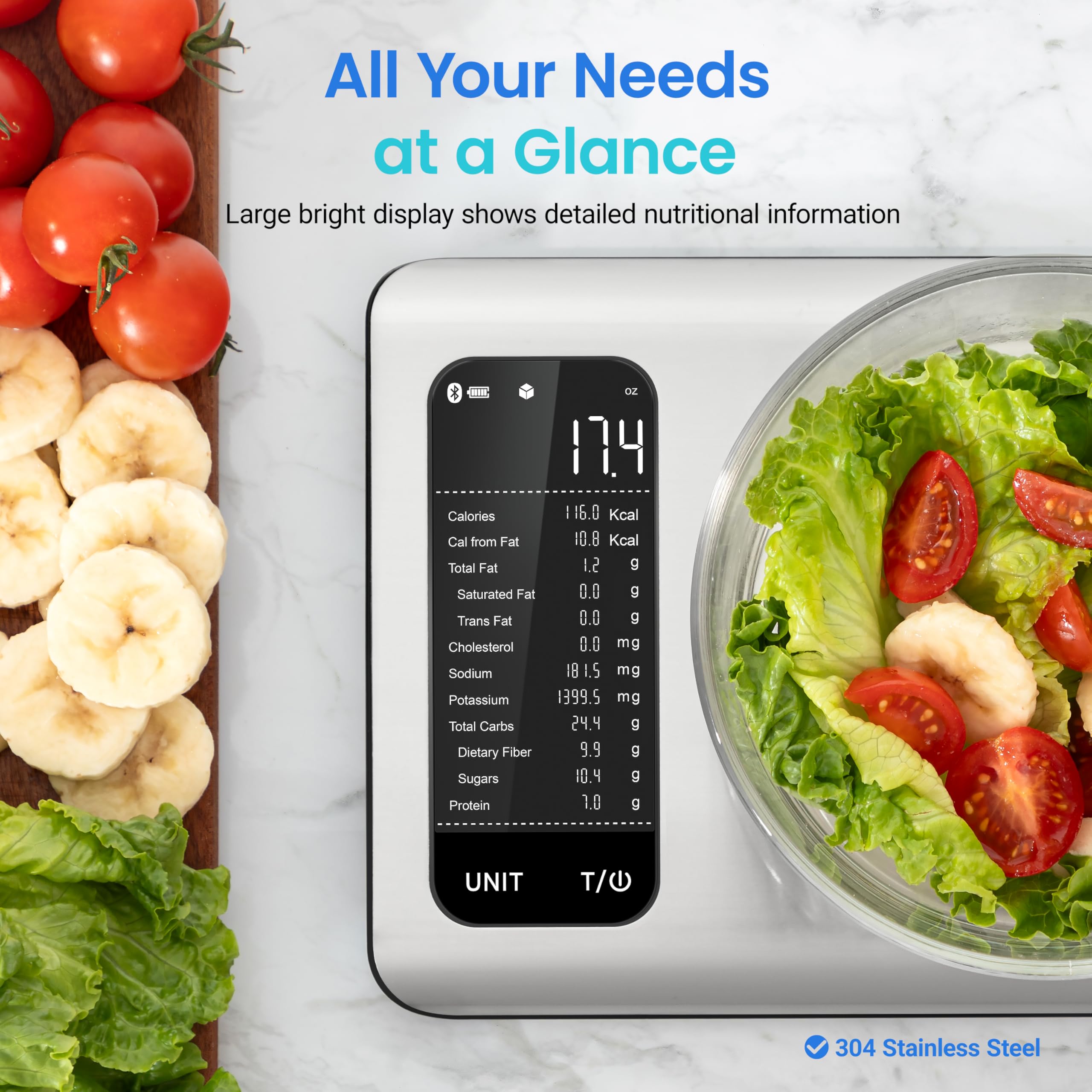 Cosori Smart Kitchen Food Scales, Free App with 1.9 million UK Food Database, Nutrition Scale with 19 Nutrients Tracking, Calorie Counting for Weight Loss&Fitness, Premium Stainless Steel, Silver