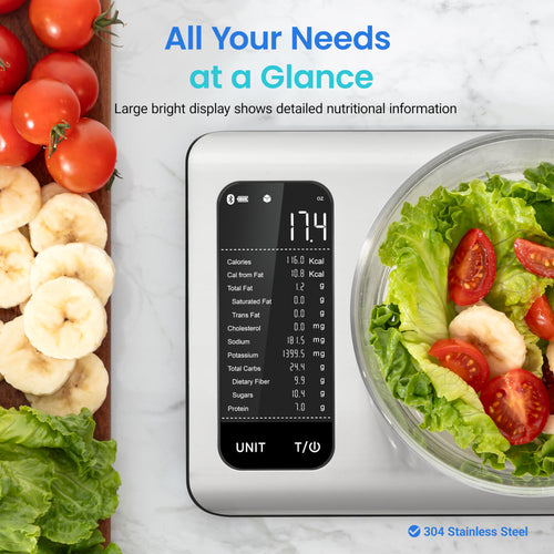 Cosori Smart Kitchen Food Scales, Free App with 1.9 million UK Food Database, Nutrition Scale with 19 Nutrients Tracking, Calorie Counting for Weight Loss&Fitness, Premium Stainless Steel, Silver